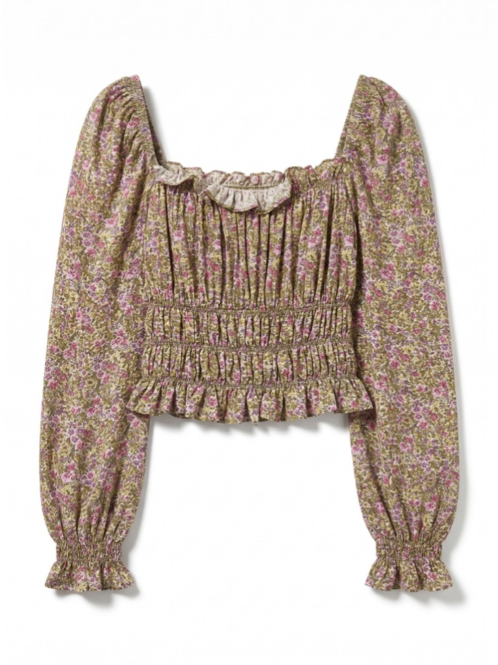 H&M Floral Long Puff Sleeves Top Women Sz L